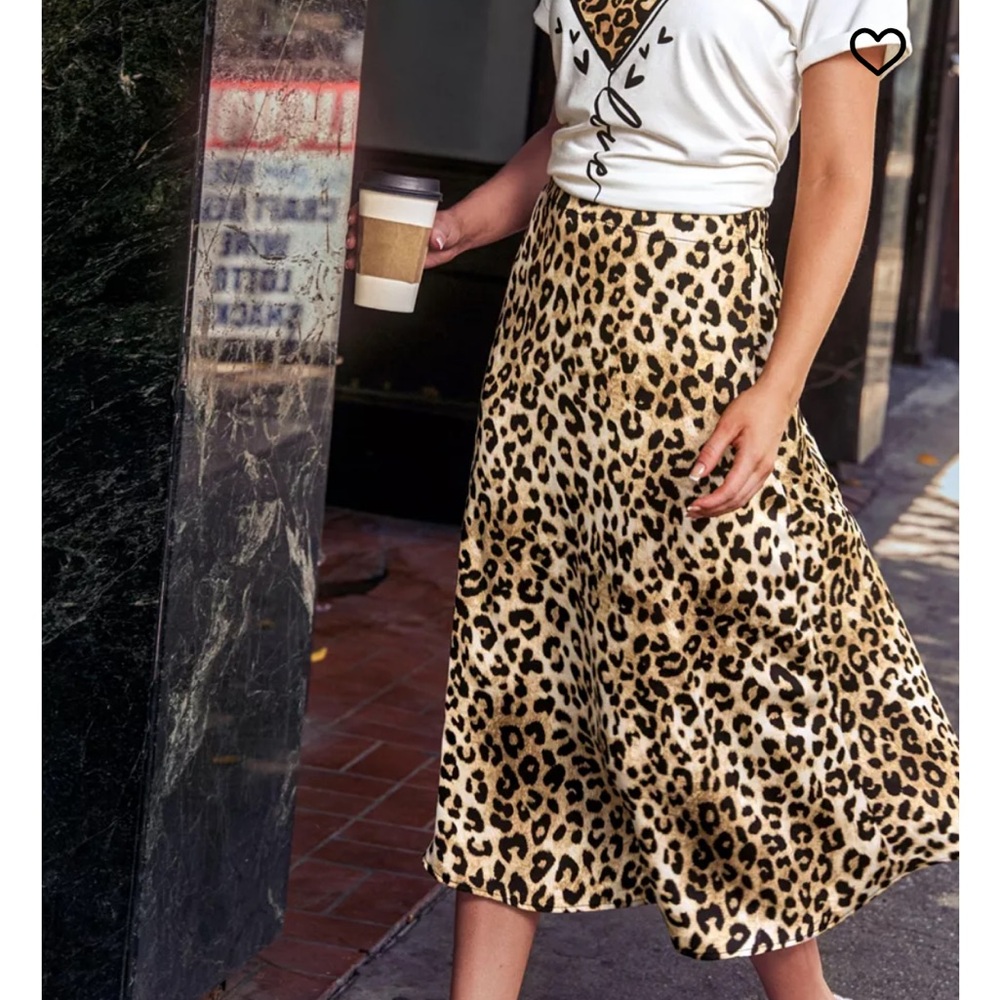 CUPSHE Leopard Print Midi Skirt Casual Sexy Silky Festival Rocker